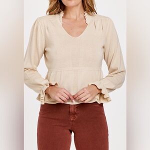 Another Love RACHELLE TOP VINTAGE CREAM Ruffle neck and wrist Blouse size Large